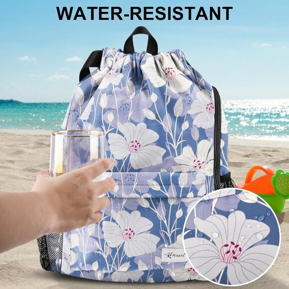 Drawstring Backpack with Mesh Pockets String Gym Bag Sackpack Sandproof Water Re - Picture 3 of 7